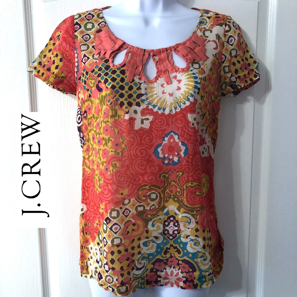 J Crew Boho Coral Pink Medallion Top Size 0 blouse